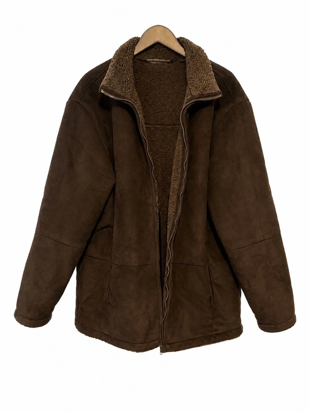 Weatherproof Men’s L Brown Faux Suede Sherpa Lined Winter Coat Jacket